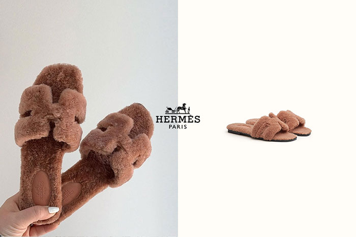 爱马仕Hermès爆款Oran Sandal 拖鞋推出毛绒版图片